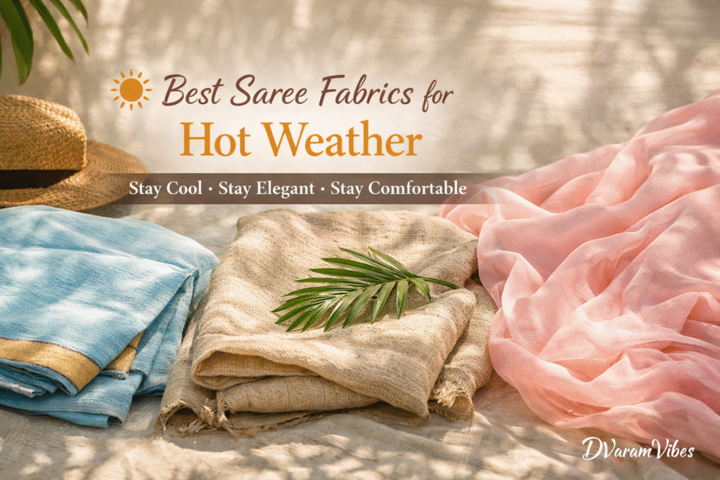 Best saree fabrics for hot weather including cotton, linen, and chiffon for summer comfort
