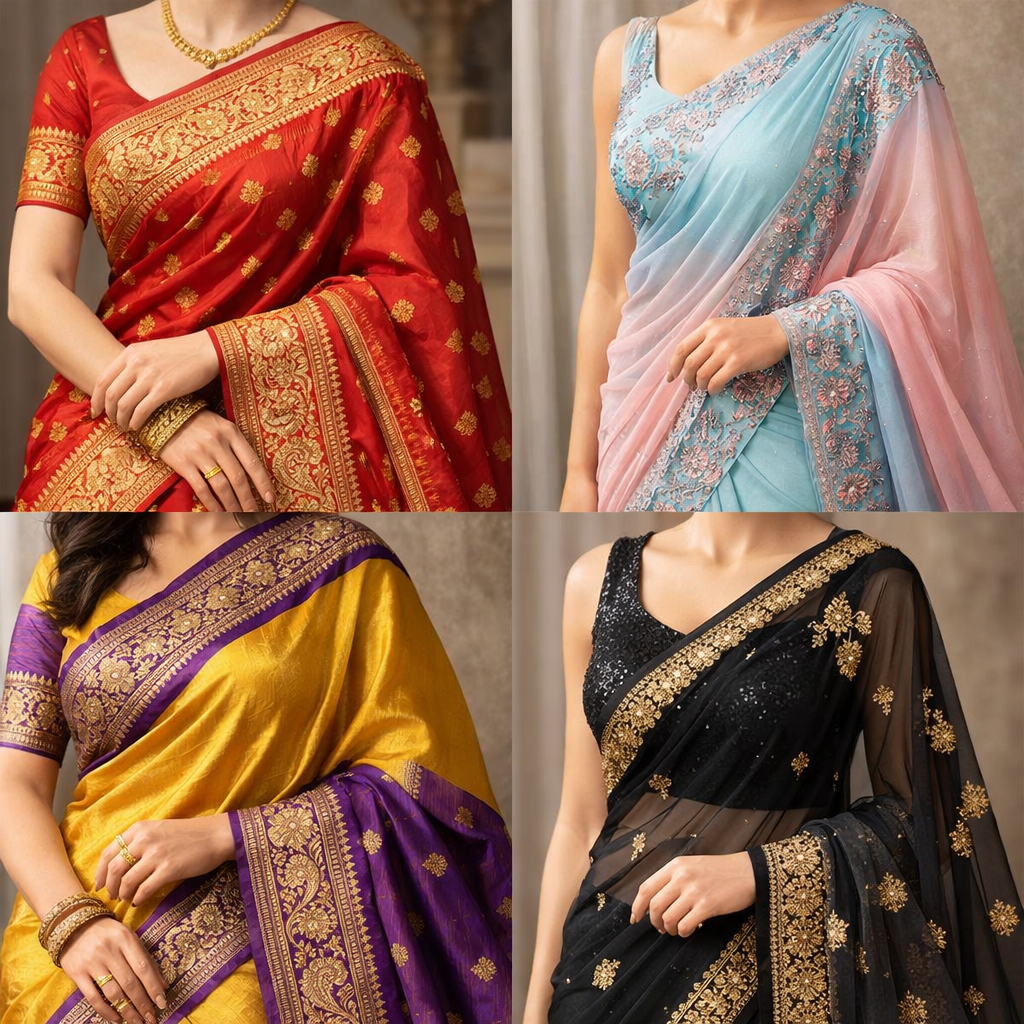 Designer stitched saree with pre-pleated